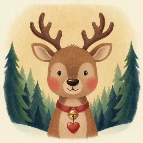 Cupid, a rosy-cheeked reindeer with a little red heart hanging from its collar
